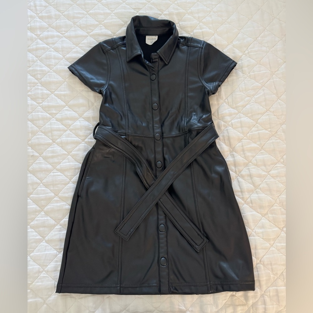 Abercrombie Kida Girls Black Leather Shirt Dress Size 7-8